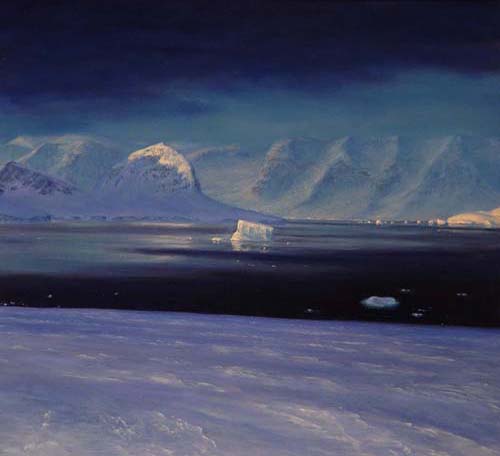 Antarctic Peninsula Palmer Station Glacier with Iceberg in Twilight David Rosenthal Oil Painting